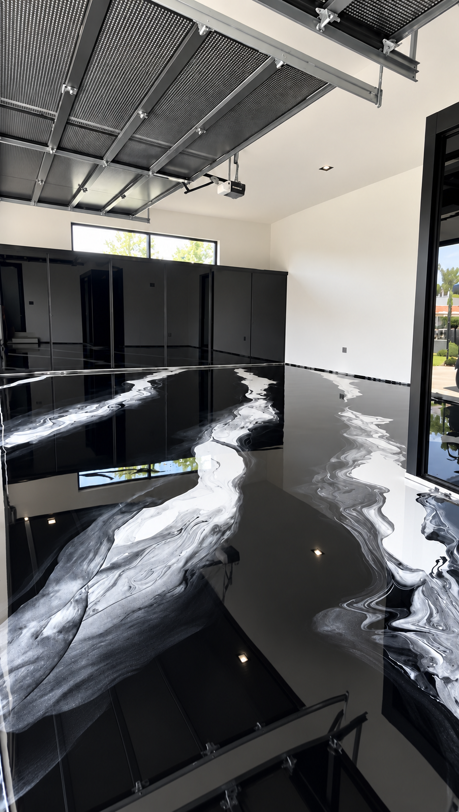 Completed luxury metallic epoxy garage floor