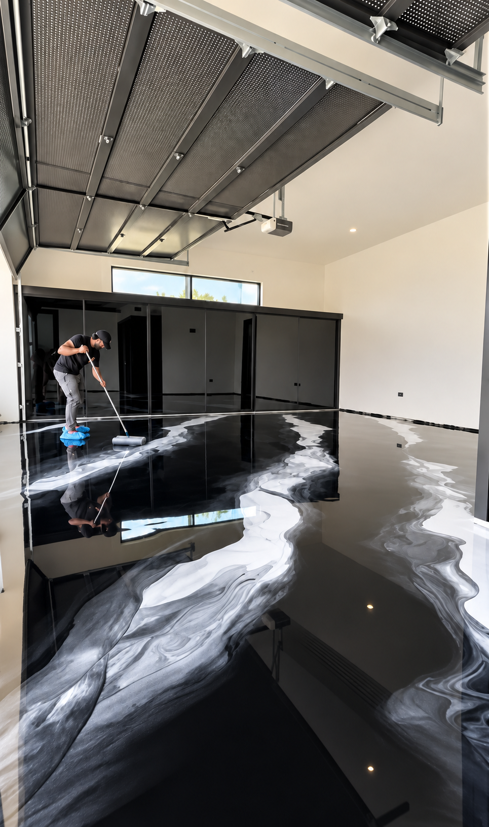 Exotic Resin professional installing a metallic epoxy floor