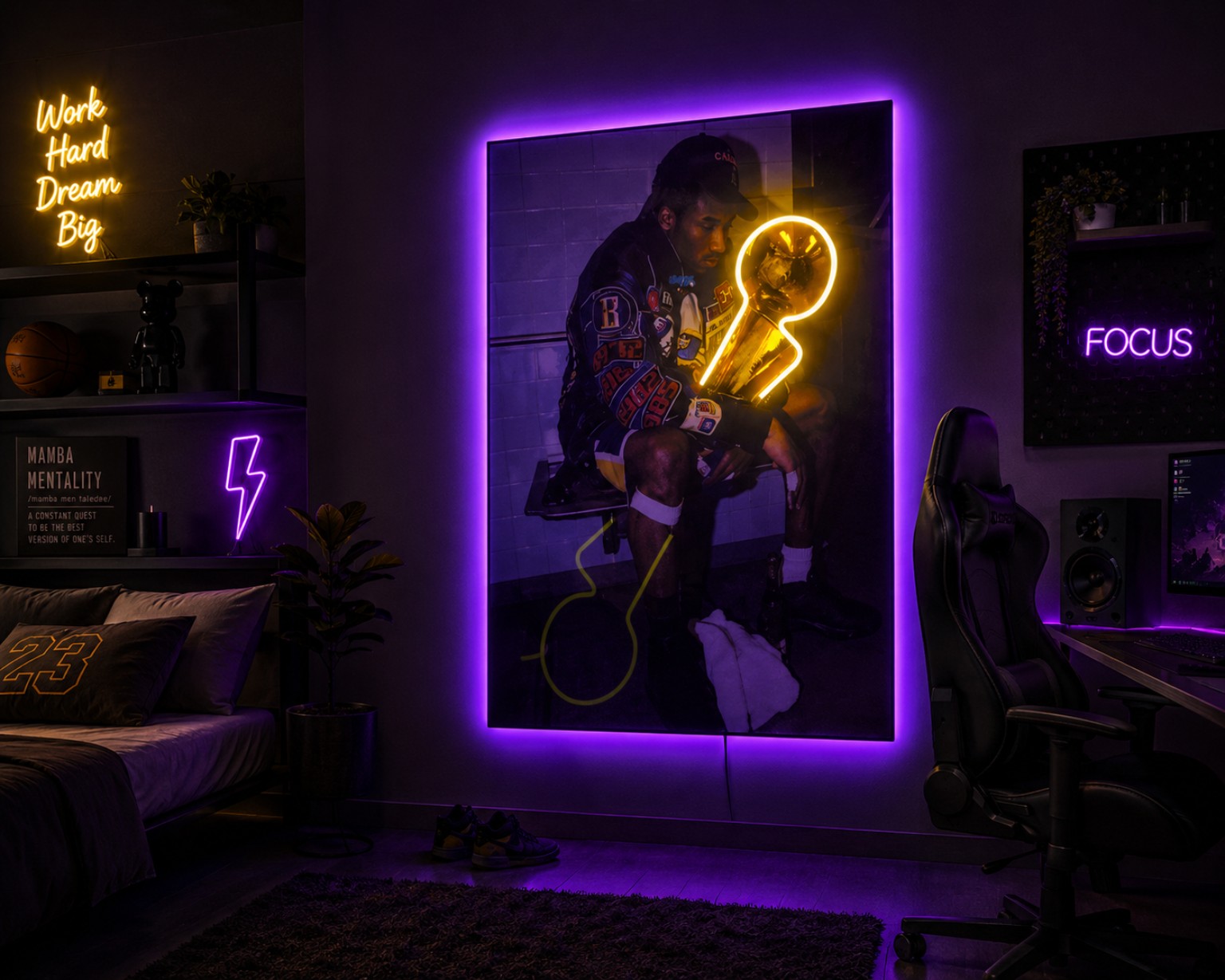 Custom illuminated Kobe Bryant resin artwork